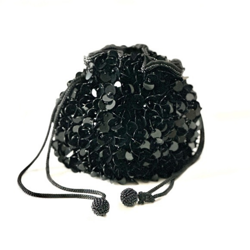 Black‎ Beaded Evening Wristlet Round Mini Bag